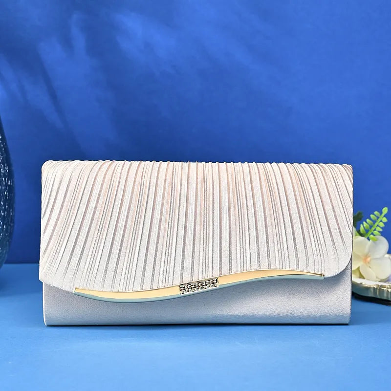 New Ruffled flip handle bag Stylish Satin Envelope Storage Bag Bridal Party Evening Dress Bag Metal chain shoulder bag