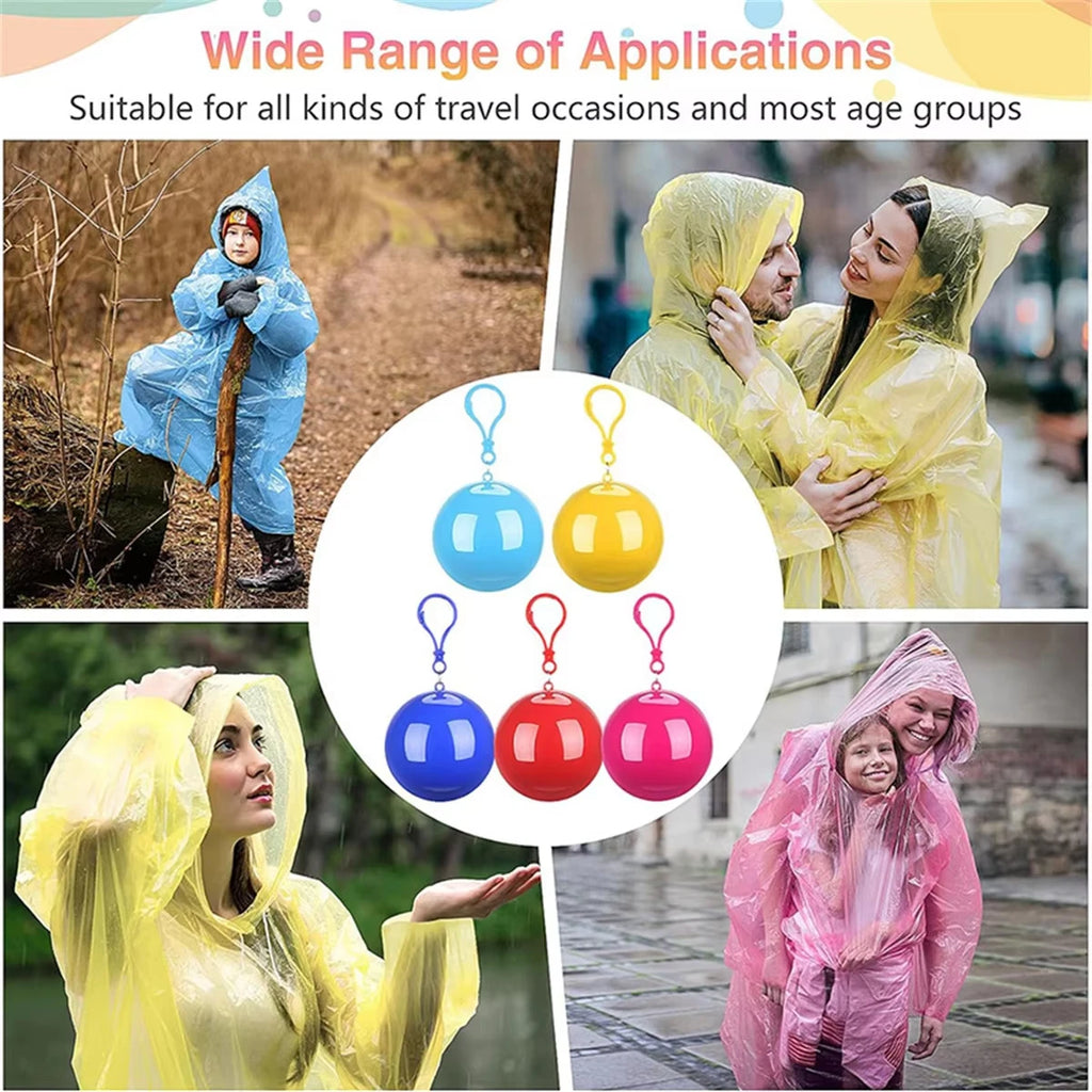 1pcs Mini Portable Raincoats Ball Colorful Disposable Thicken Rain Ponchos Emergency Waterproof Rainwear Cape Keyring Balls