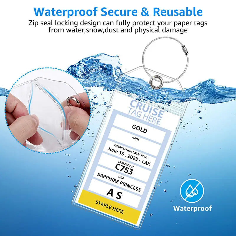 5PCS Vertical Transparent Waterproof PVC Luggage Tag Holder With Zipper Clip For Cruise Ship Travel Identification Accessory