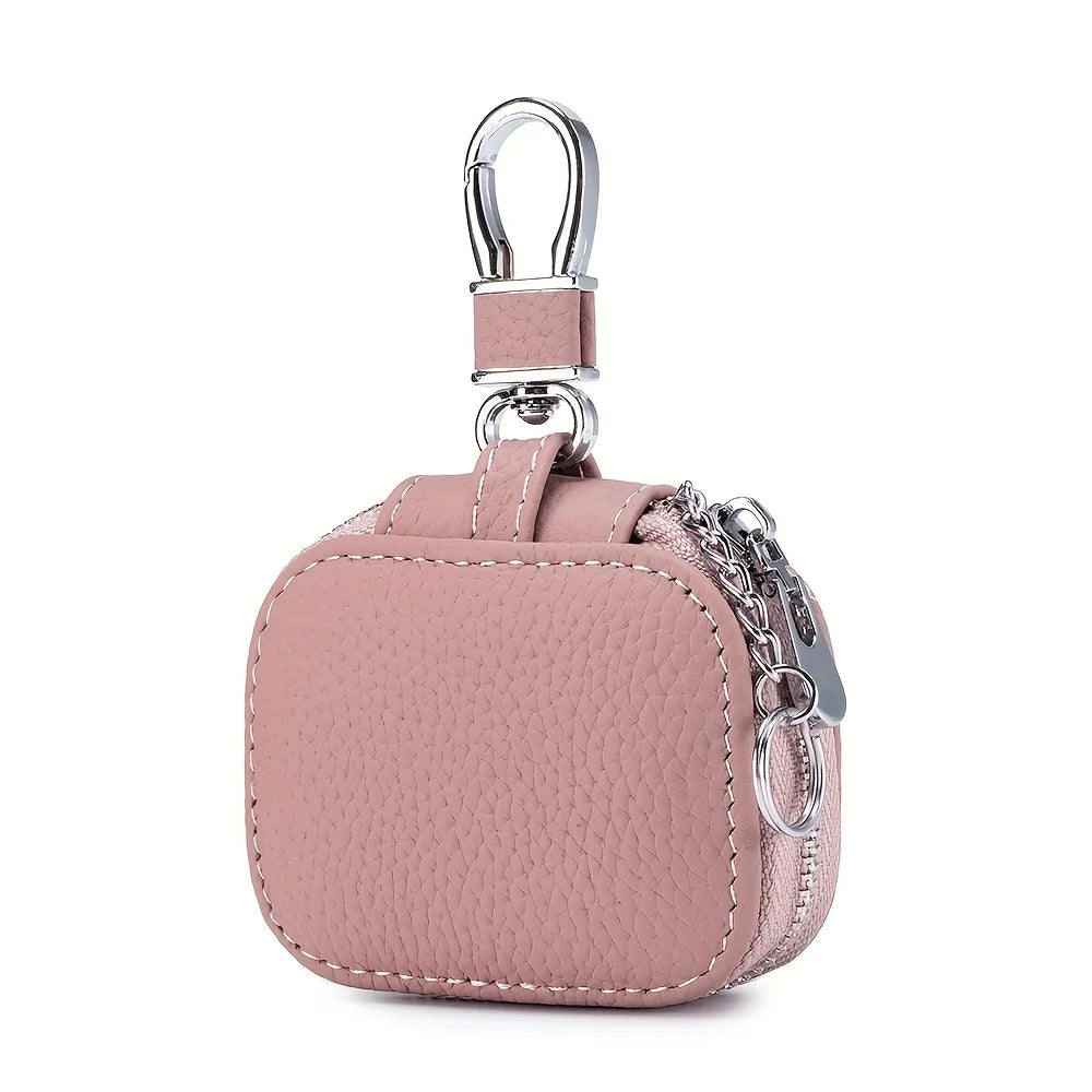 Earbud Carrying Case Small Compatible with PU Leather Earphone Case Protective Storage Pouch Bag with Mesh Pocket & Keychain for