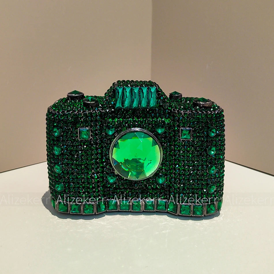 Camera Shaped Diamond Evening Clutch Bags 2024 New Boutique Novelty Metallic Rhinestone Purses And Handbags Bridal Wedding Party