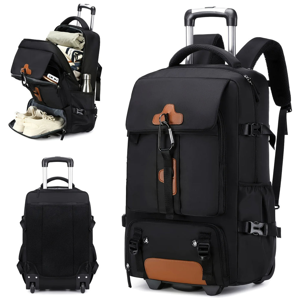 Rolling Backpack Large Capacity Travel Backpack with Wheels Carry On Luggage Backpack for Men Outdoor Trolley Travel Backpack