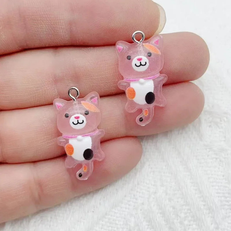 12pcs Cute Mini Cat Resin Pendant DIY Handmade Earrings Necklace Keychain Accessories