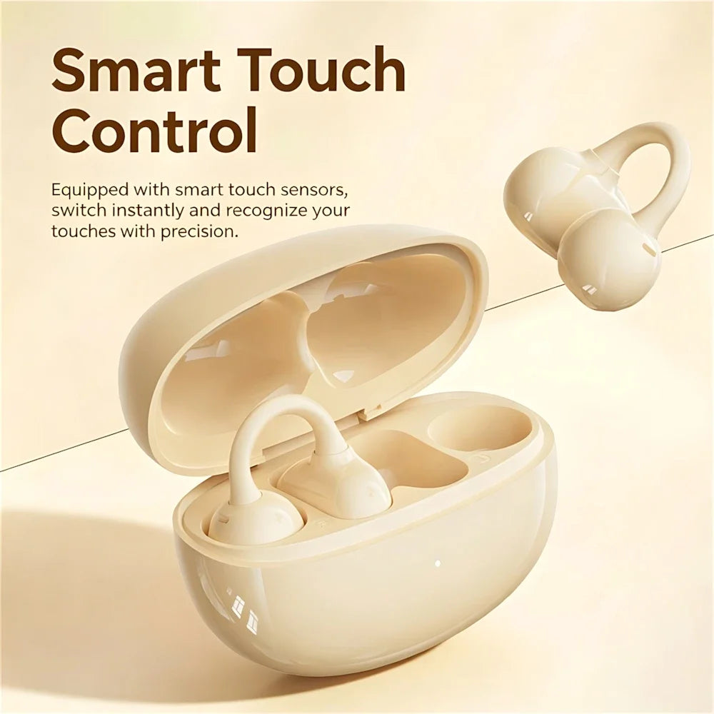 OWS Fashion Ear Clip Bluetooth Wireless Earphone Leather Texture Long Endurance Sports Run Sports Call Noise Reduction Headphone