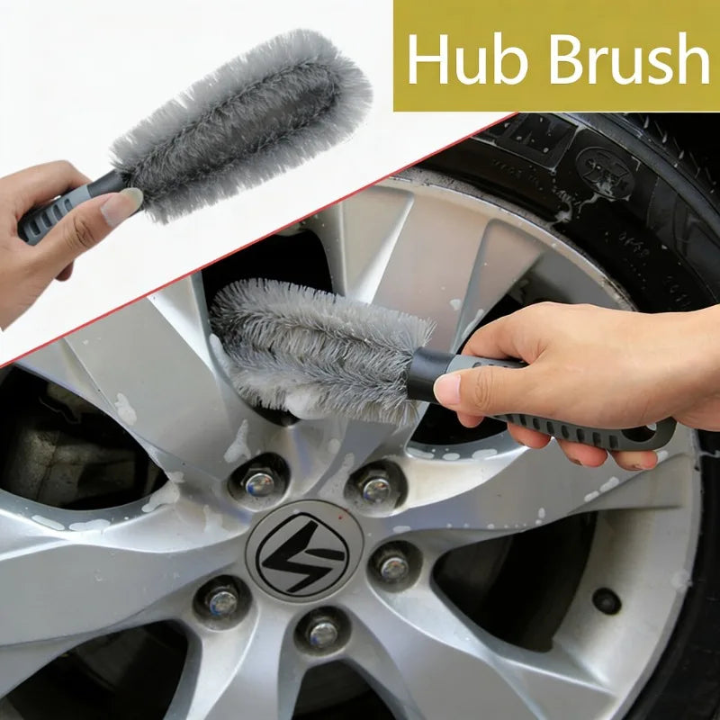 Car Wheel Cleaning Brush Professional Tire Auto Detailing Wet and Dry Wheel Rim Clean Brush Accessory