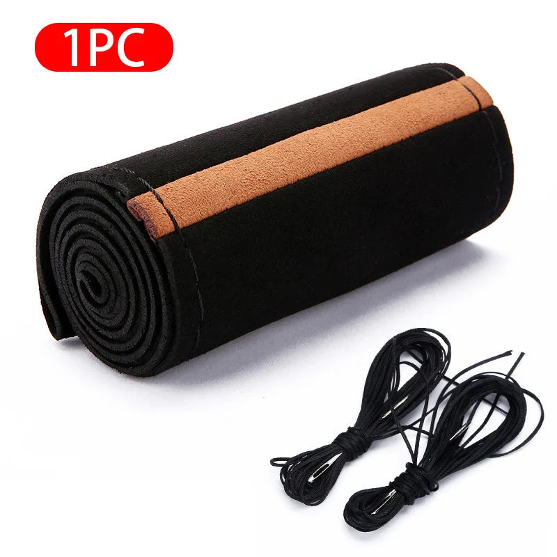 Premium Fur Steering Wheel Cover Universal Car Steering Wheel Braid Cover with Needles and Thread Anti Slip Interior Protector