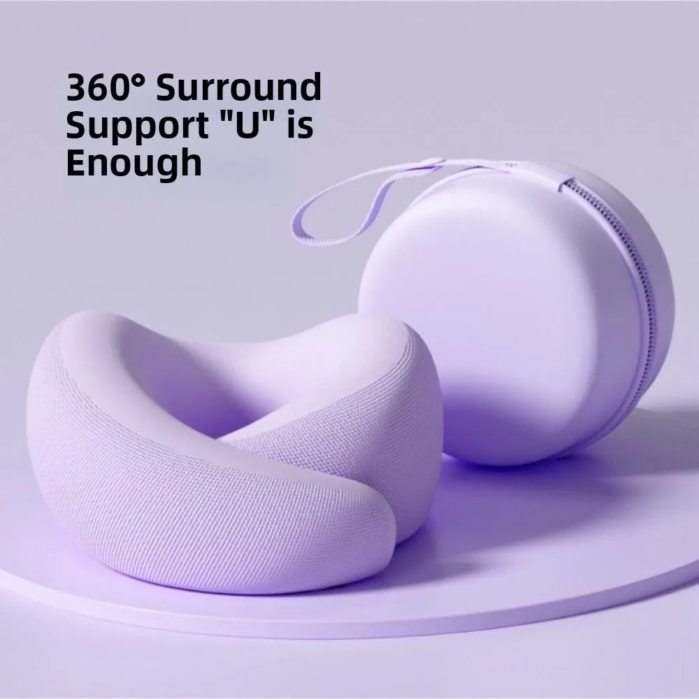 Slow Rebound U-shaped Neck Pillow Durable Foldable Hooded Neckrest Pad with Storage Box Non-Deformed Cervical Support Pillow