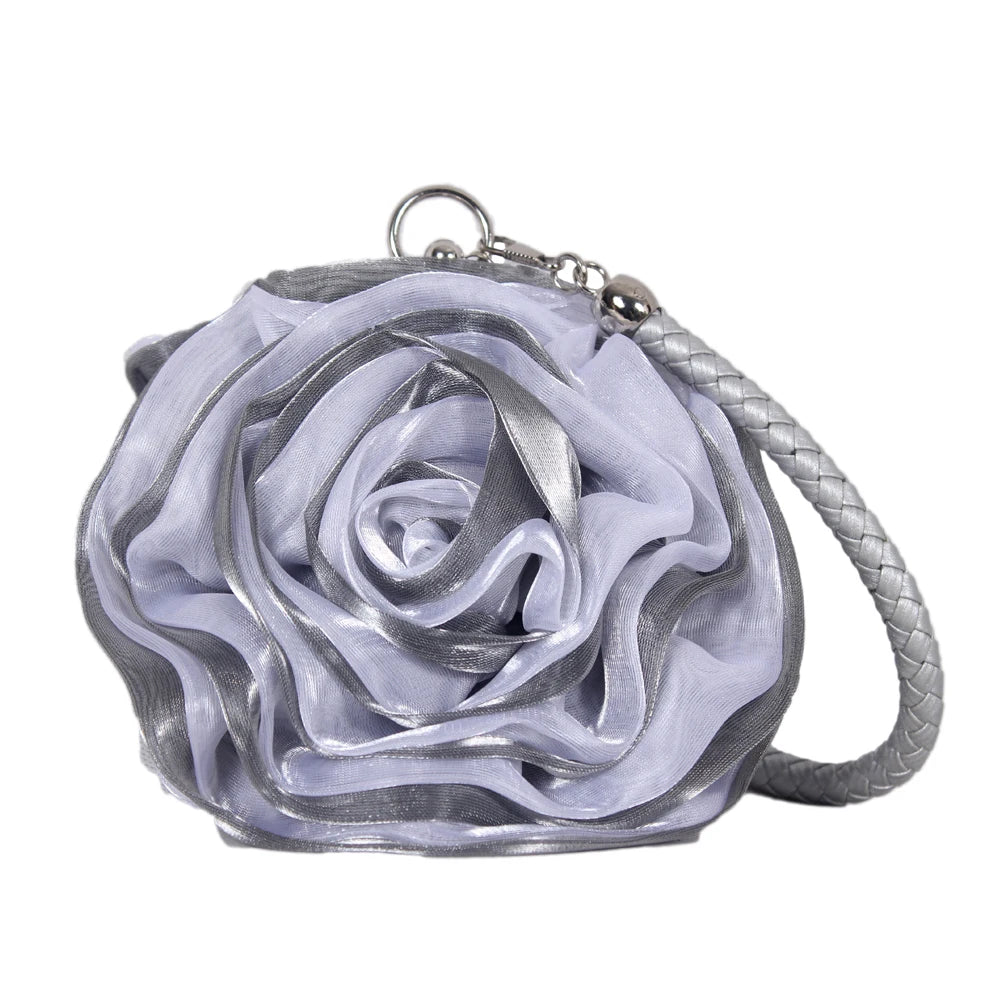 Women's Silk Wedding Clutch with Camellia Flower, Elegant Bride Evening Bag for Wedding Party Prom, Vintage Handbag