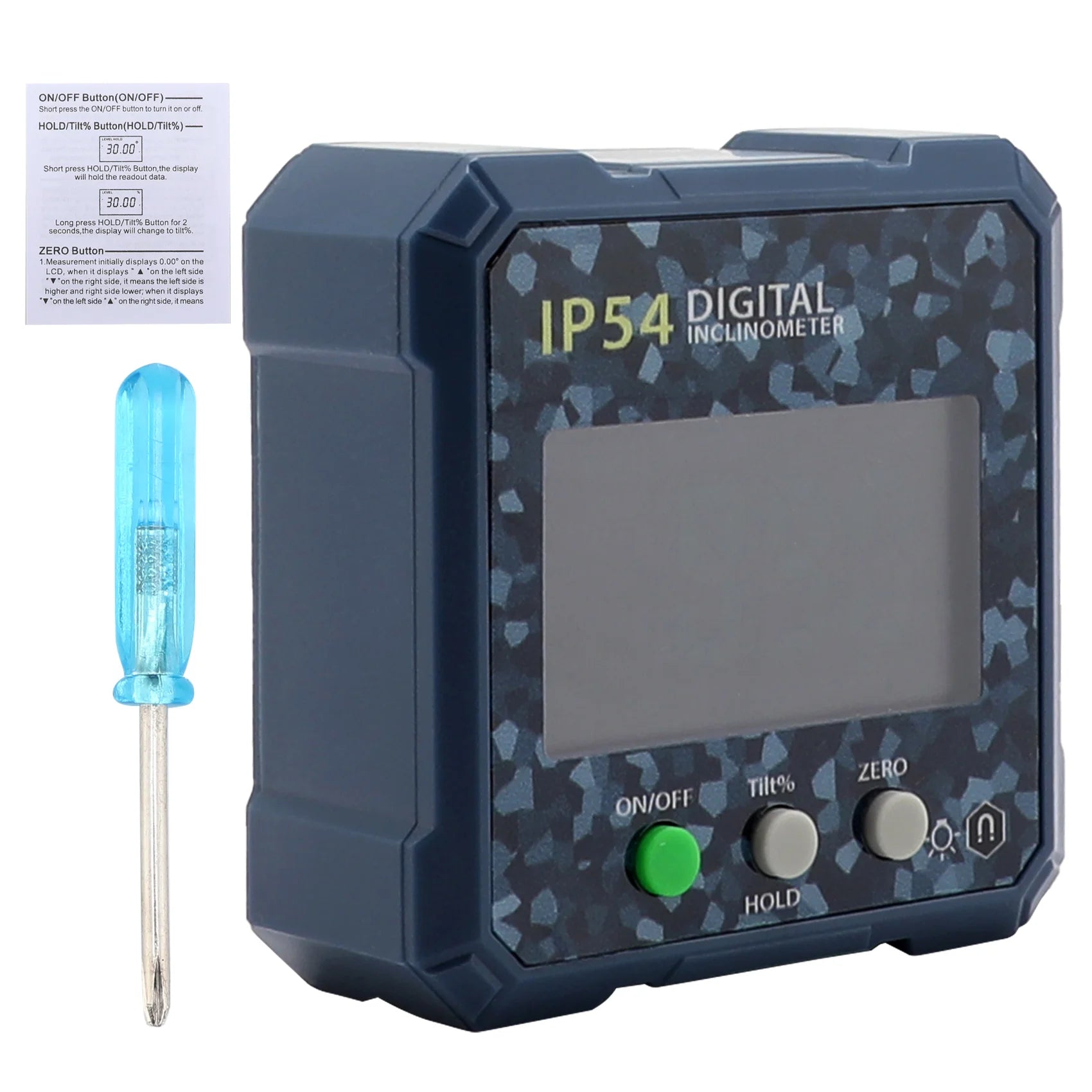 4×90° Magnetic Digital Inclinometer, IP54 Waterproof LCD Electronic Angle Finder, Precision Slope Measuring Tool for Woodworking