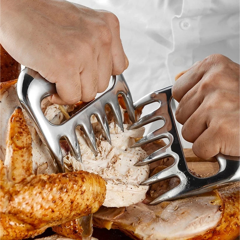 YOMEEI 2 Pcs/Set Stainless Steel Bear Claw Non-stick Meat Shredder Claws BBQ Meat Claws BBQ Fork Food Meat Separator BBQ Tools