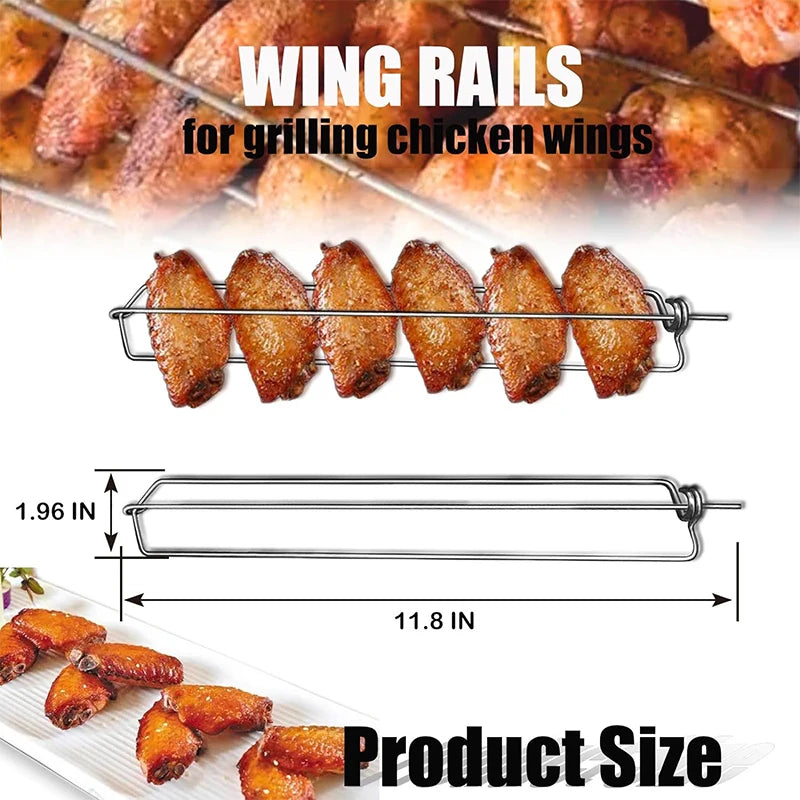 LMETJMA Chicken Wing BBQ Fork Stainless Steel Grilled Chicken Wing Rack Barbecue Wing Rails for Grilling Chicken Wings