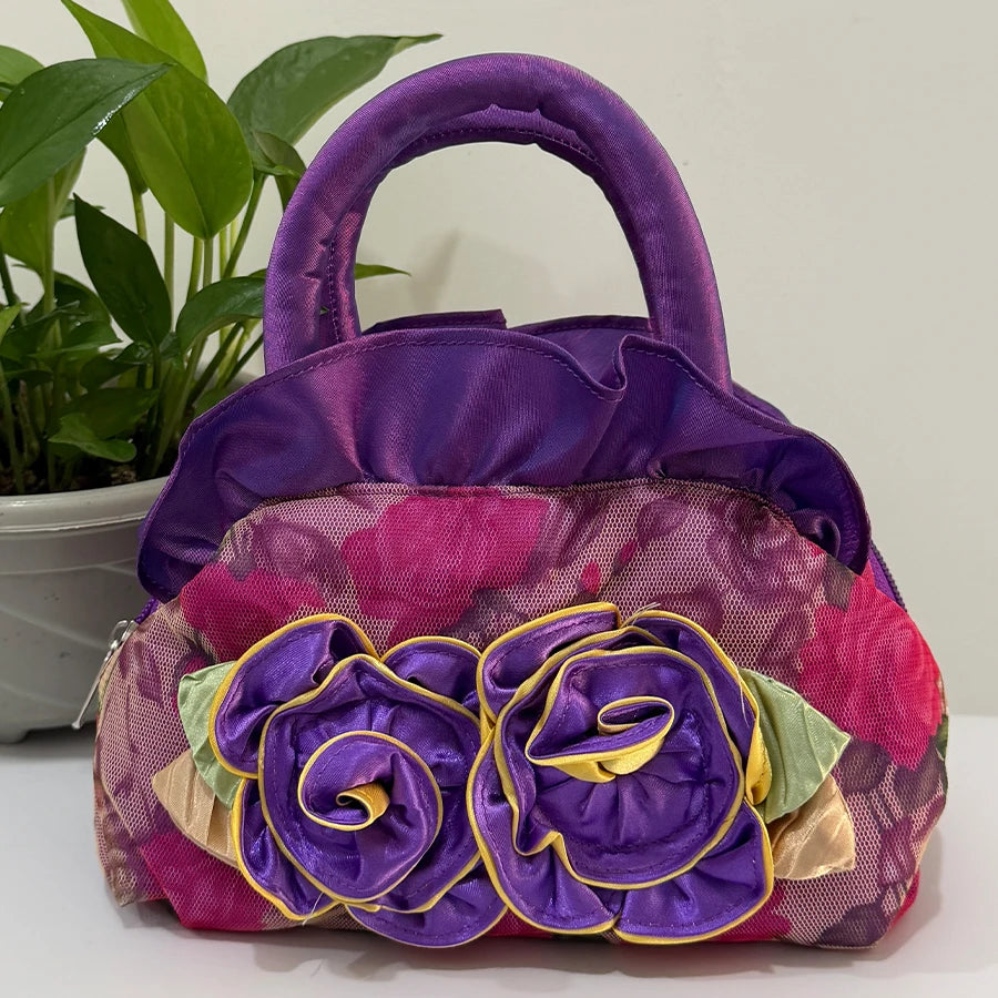Women's evening party multi-functional elegant handbag with flowers small bag