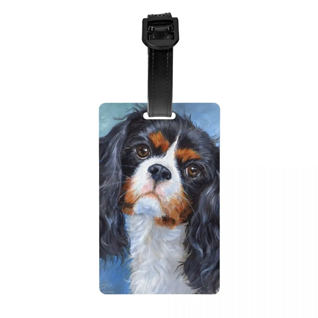 Custom Cavalier King Charles Spaniel Pet Portraits Art Luggage Tag Dog Suitcase Baggage Privacy Cover ID Label