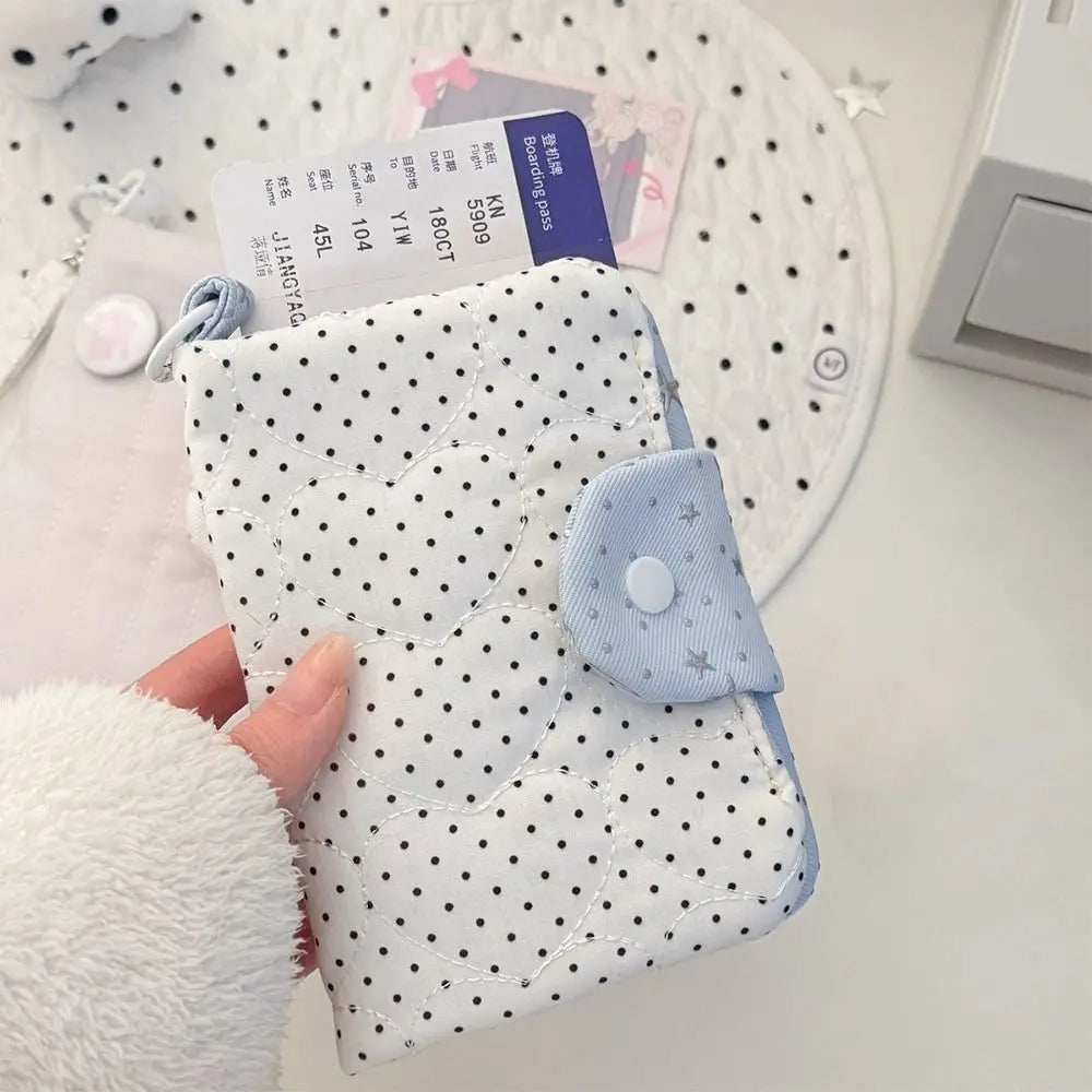 1pc Multi-functional Cloth Passport Holder Star Polka Dot Portable Coin Purse Card Wallet Women Girls