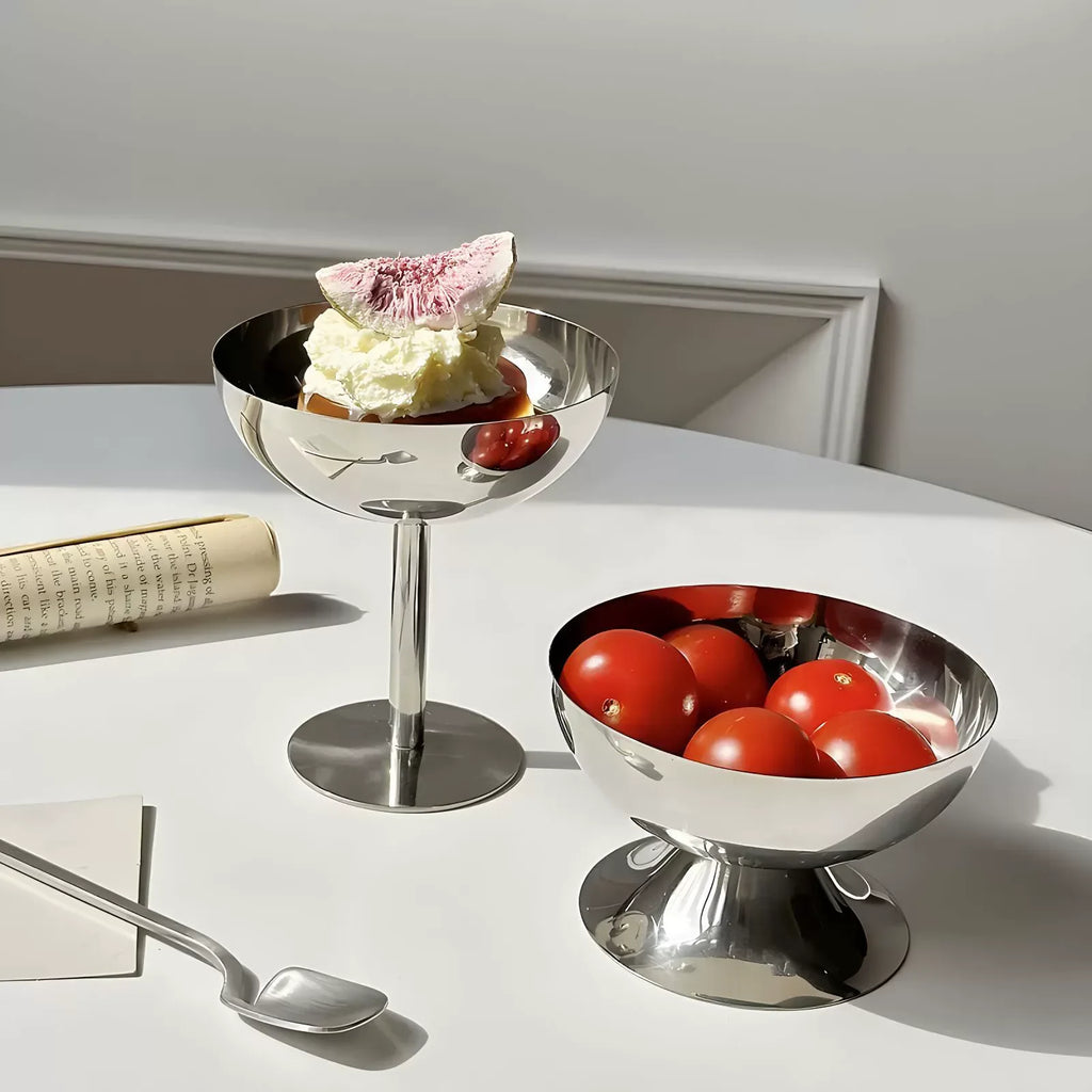 1pc Stainless Steel Ice Cream Cup Goblet Cup Salad Bowl Dessert Sorbet Bowl Fruit Plate Snack Dish Home Bar Party Kitchen Tool