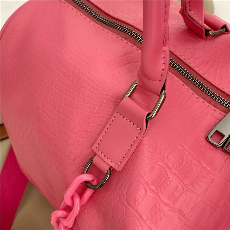 Solid PU Lightweight Large Capacity Women's Travel Bags Fashionable Sweet Fitness Handbag Short Distance Shoulder Luggage Bag