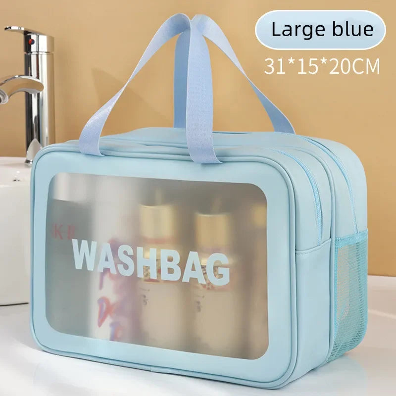 2025 New Double Transparent Dry-Wet Separation Bag - PU Makeup Pouch, Portable for Travel, Fitness & Swimming Essentials