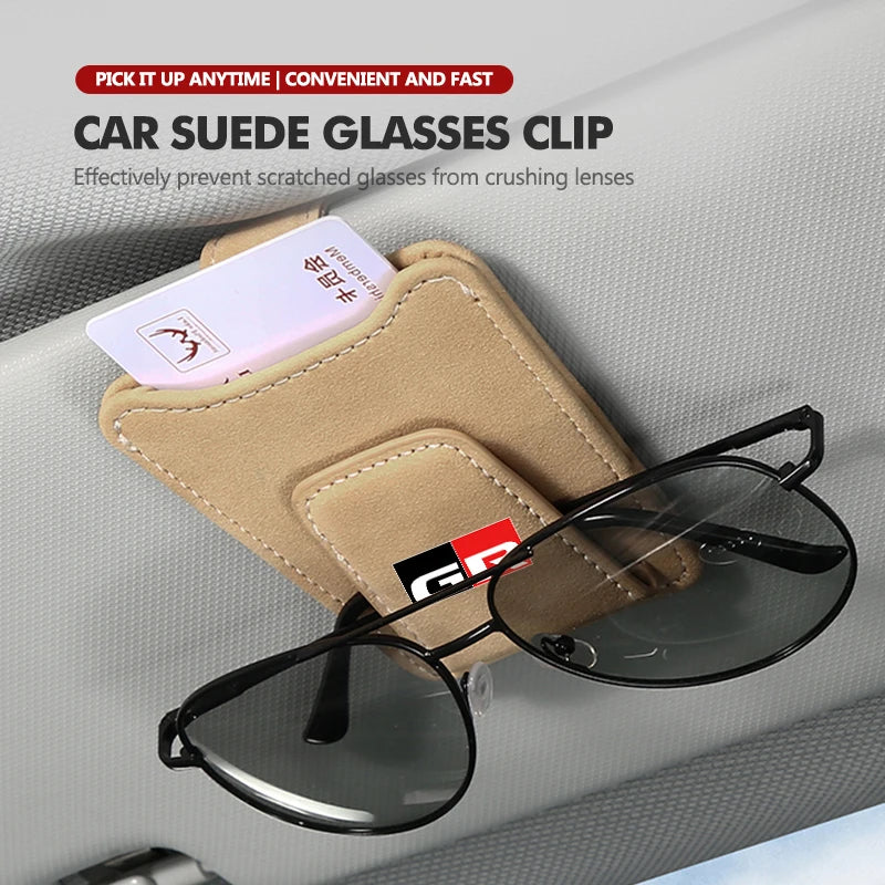 For Toyota Suede Car Sun Visor Glasses Clip Sunglasses Card Storage Box Accessories GR Sport Gazoo Racing Yaris 86 Corolla Hilux