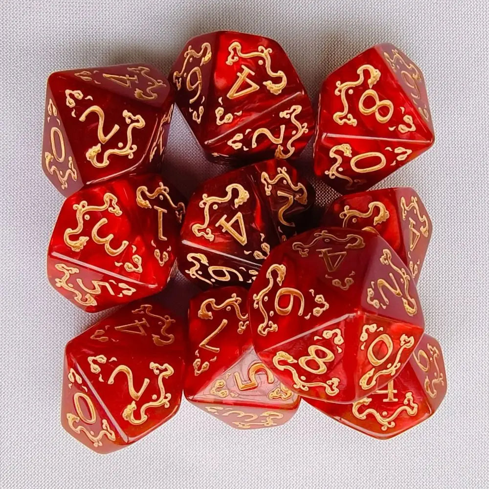10PCS New Acrylic Dragon Themed Dice Set D10 Yellow Purple Gold Red Dice For Table Games Polyhedral Table Games Dice For D&d DND