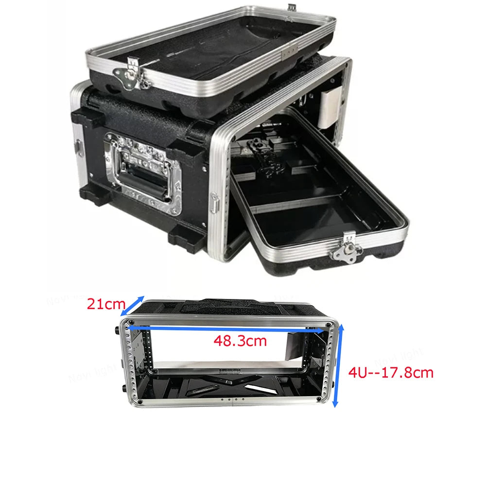 Portable ABS Cabinet with Main Body Depth 210mm, Aviation Box Chassis Rack Shockproof Case for 19 inch Receiver