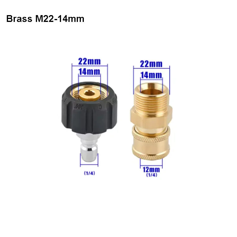 Pressure Washer Quick Connect Fitting M22 14mm to 1/4 Inch Pressure Washer Hose Gun Adapter Brass Washer Quick Release Connector