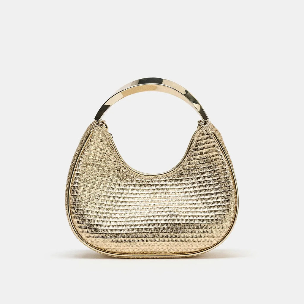 Women Luxury Golden Textured Hobo Bag Metal Top Handle Evening Clutch Bag Detachable Crossbody Chain Strap Party Wedding Handbag