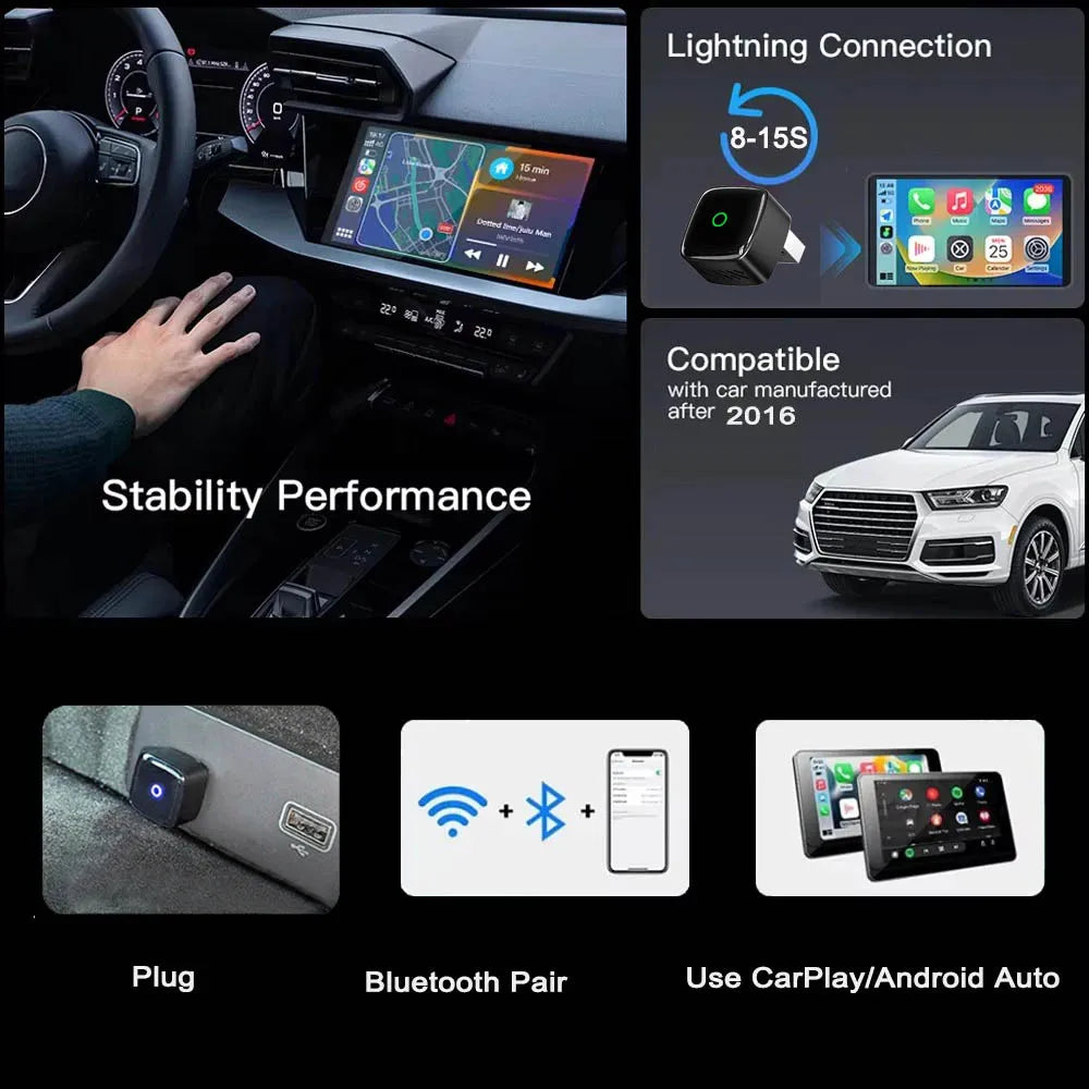 Skilldrive 2026 2 in 1 Ultra Mini Wireless CarPlay Adapter Android Auto AI Smart Box Intelligent Systems for Wired CarPlay Car