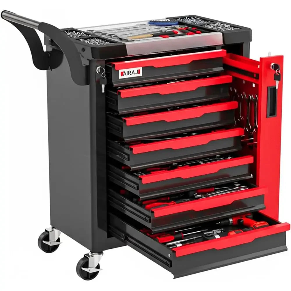 Rolling Tool Chest with Side Drawers and Lockable Storage for Workshop and Garage