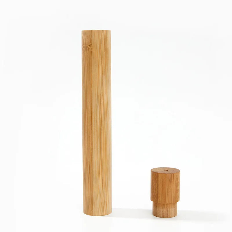 Eco-friendly Bamboo Toothbrush Holder,21cm Portable Travel Storage Box, Standing Conical Tube for Oral Hygiene Daily Outdoor Use