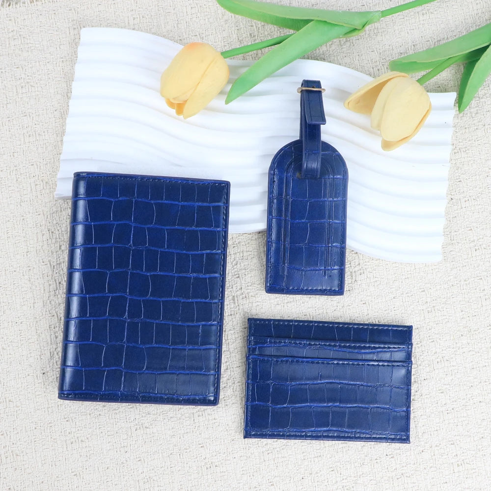 Customized name PU leather luggage tag card case passport case combination card case anti-theft travel suitcase accessories