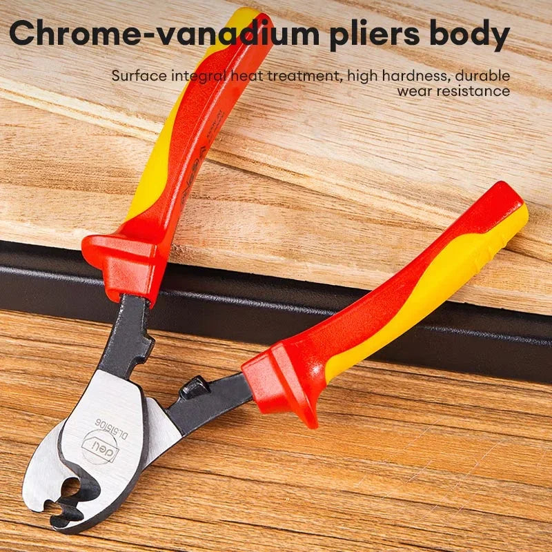 Deli 6/10 Inch VDE Insulated Cable Cutter 1000V Electrician Wire Stripper Pliers Multifunctional Industrial Tools Cable Shear