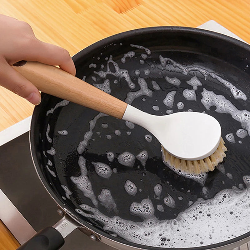 Kitchen Cleaning Brush Natural Wooden Handle Cleaning Brush Dishwashing Brush Cast Iron Frying Pan Brush