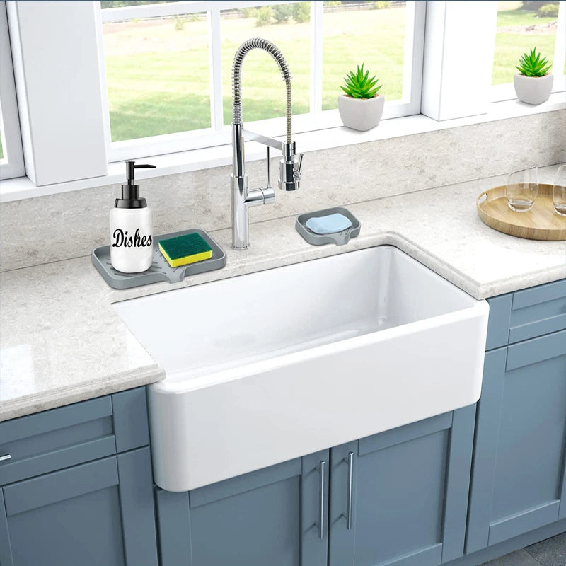 2PCS Silicone Faucet Mat Sink Tray Soap Dispenser Sponge Drain Pad Sink Splash Drying Mat Countertop Storage Tray SoapTray