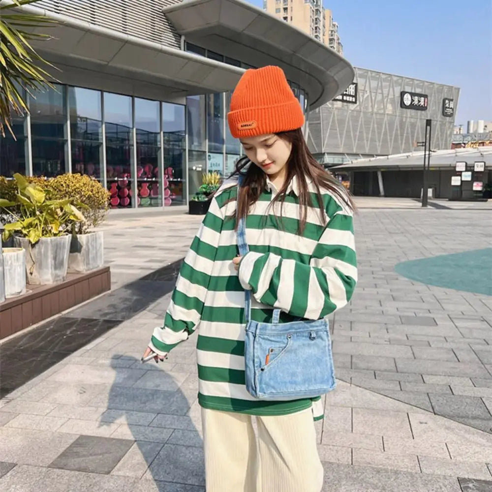 Fashion Large Capacity Denim Crossbody Bag Handbag Commute Canvas Tote Bag Simple Small Square Bag Cloth Shoulder Bag Boys