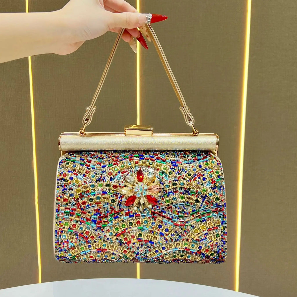 New light luxury dinner bag, shiny diamond-encrusted handbag, shoulder messenger bag, high-end celebrity evening bag.