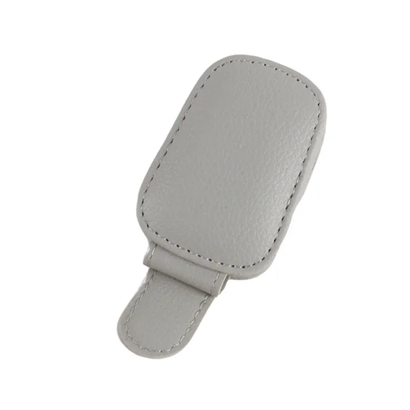 Universal leather car sunshade frame elastic clamp design for vehicle sunglasses storage