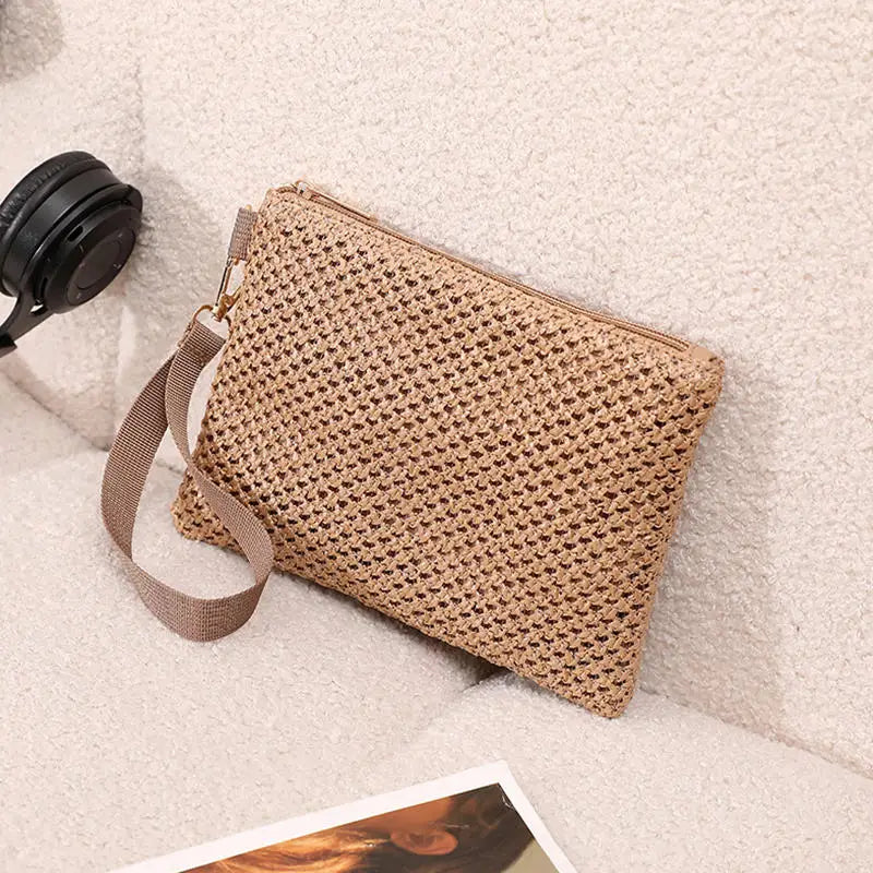 Women Clutch Bag Handmade Backpack Fashion Ladies Wristlet Girl Phone Colorful Straw Woven Coin Purse Beach Wallet Fresh Sweet