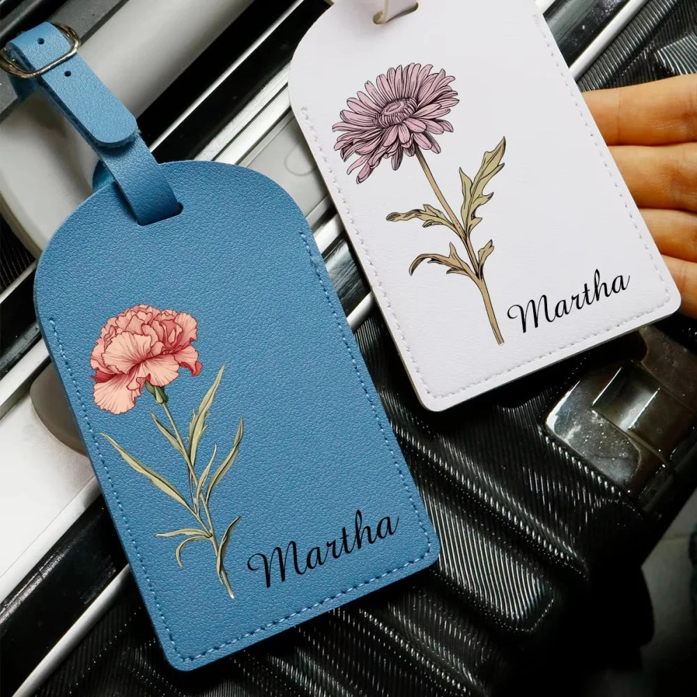 Custom Japanese Flower PU Leather Luggage Tag, Personalized Custom Name Travel ID Label Christmas Gifts for Family Members