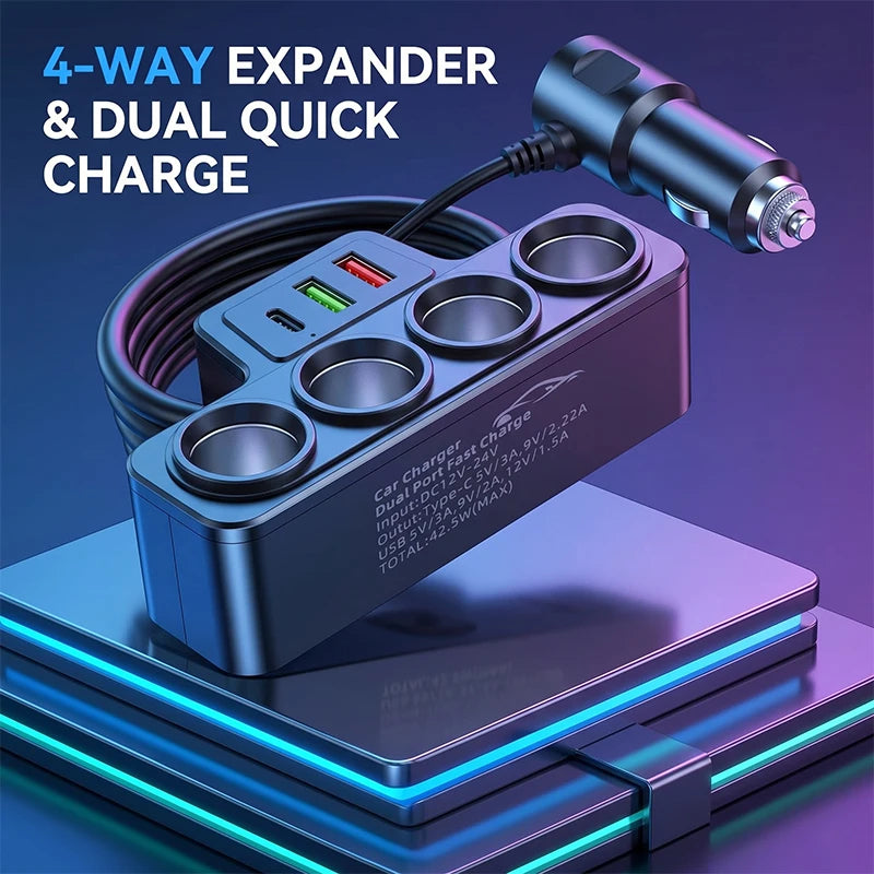 PD QC3.0 Dual USB Socket 120W Car Cigarette Lighter Splitter 12V 24V Fast Charger Plug Phone Power Adapter For Car DVR Dashcam﻿