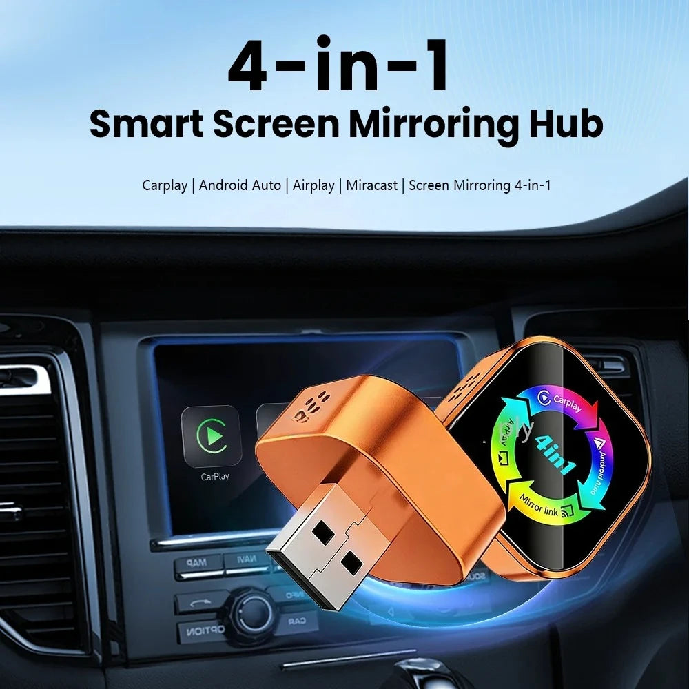 2026 Fast Response 4IN1 Wireless CarPlay Transmitter Airplay Mirror Link WiFi Bluetooth Smart Cast Car Music Tool