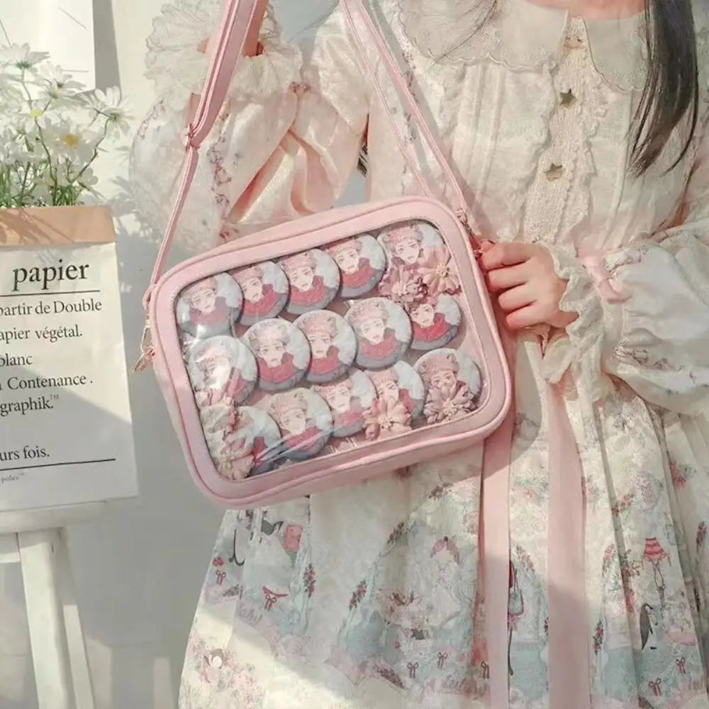 Multifunction Zipper Bag Solid Color Itabag PU Cotton Bag Transparent Bags Wallet Storage Bag Shoulder Bag Travel