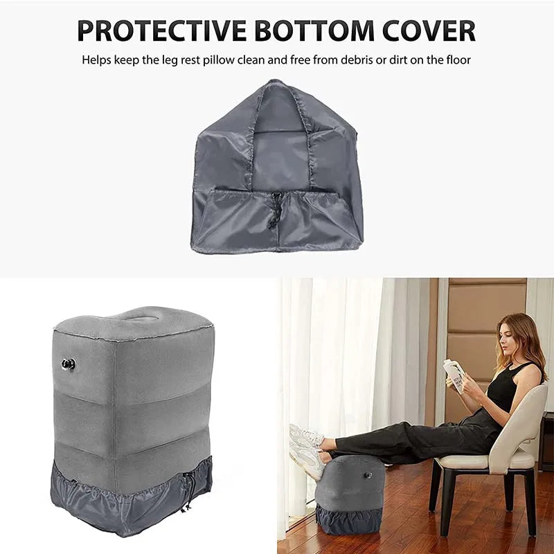 Universal Inflatable Portable Travel FootRest Airplane Train Bus Sleeping Pad Flocking Material Blue And Gray Colour With Bag