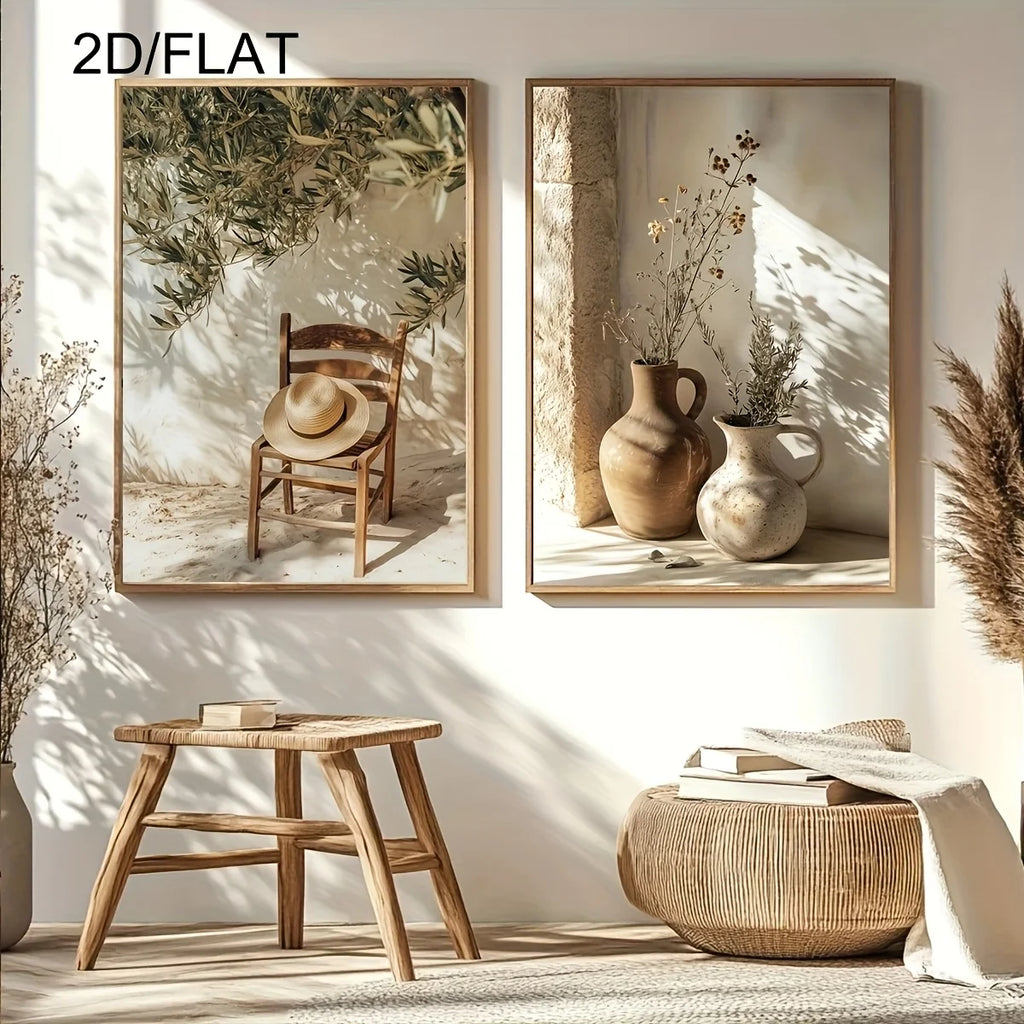 2pcs Modern Mediterranean Olive Trees Canvas Wall Art, Frameless Landscape Canvas Posters for Bedroom and Living Room Wall Decor