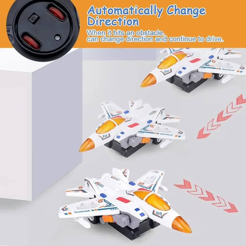 Deformation Airplane Toy Battery Operated Robot with Light & Sounds Bump and Go Action Fighter Birthday Gift for Boys Girls Kid