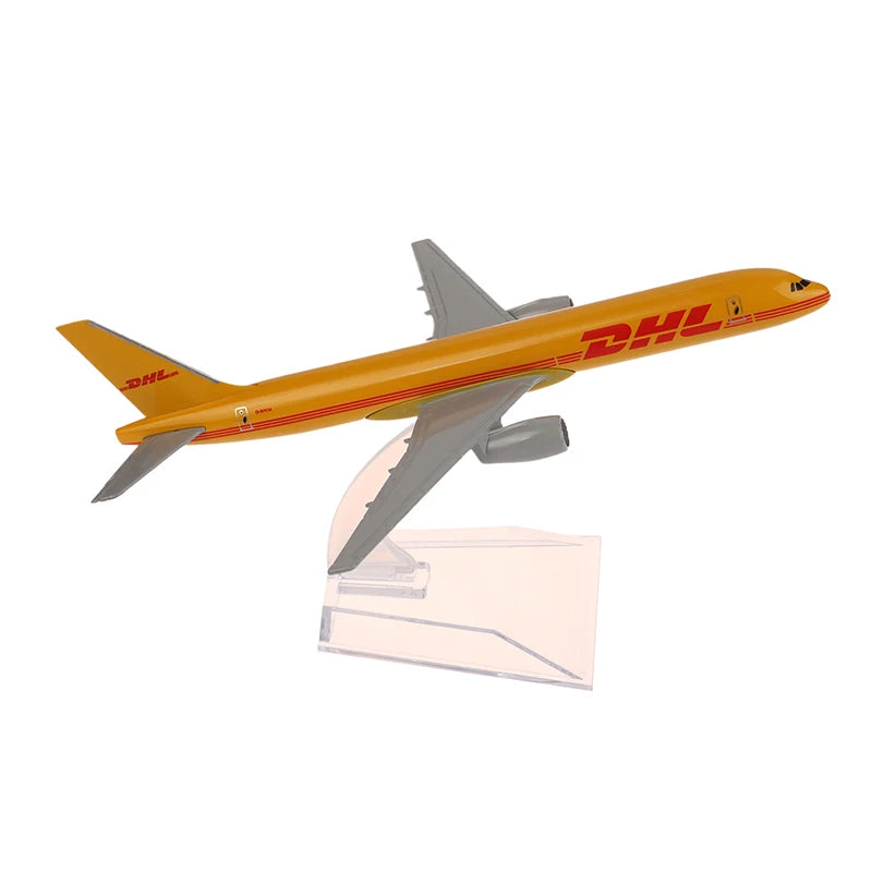 16CM Scale 1:400 Metal Airplane Replica DHL Alloy Airplane Model Yellow Freight Machine Diecast Aircraft Aviation Collectibles