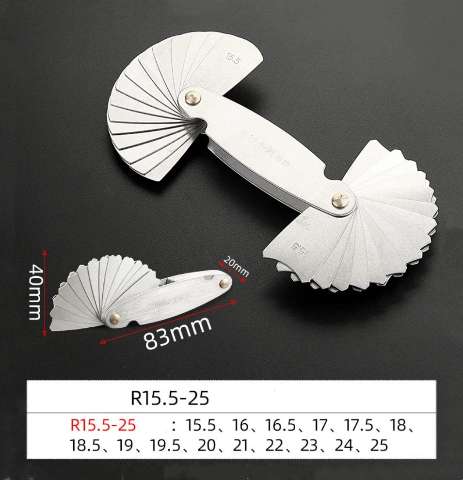 Measuring Tool for Radius Gauge 0.3-7mm High-Precision R-Gauge R7.5-15mm/R15.5-25mm/R25-50mm Arc Radius Measuring Tool Arc Ruler