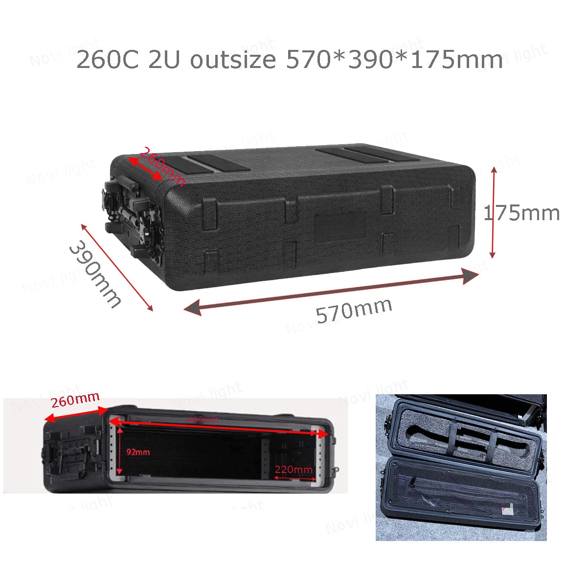 19-inch Portable Chassis Amplifier Receiver Cabinet Box Depth 260mm PE Plastic Rack Flight Case Microphone Shockproof Aviation