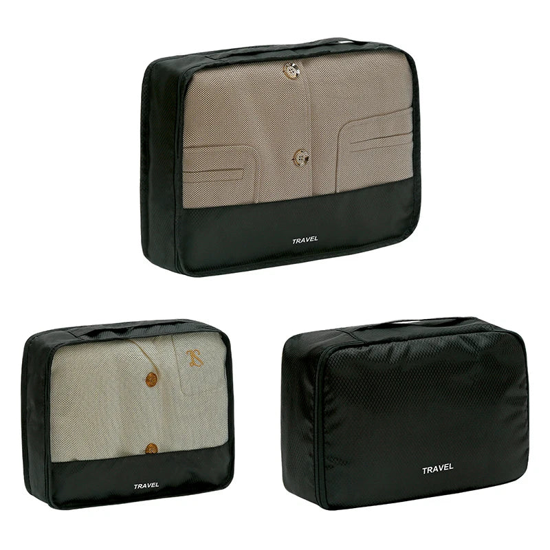 3pcs Set Travel Clothes Storage Bag Waterproof Packing Cubes Mesh Visible Travel Suitcases Organizer Pouch Luggage Organiser
