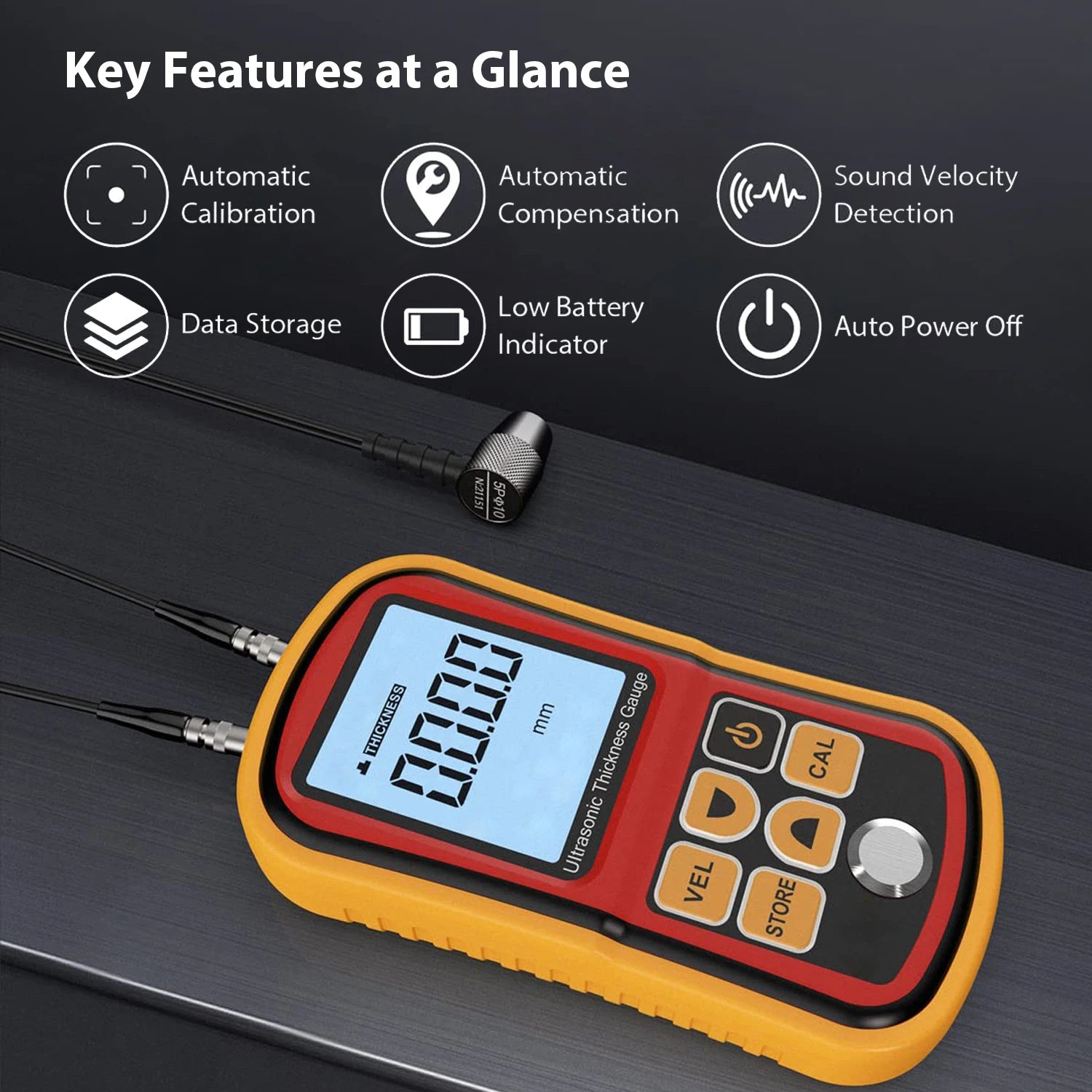 Digital Ultrasonic Thickness Gauge, Metal and Glass Tools, Data Retention, Alarm Kit, GM 100, 1.0-300mm