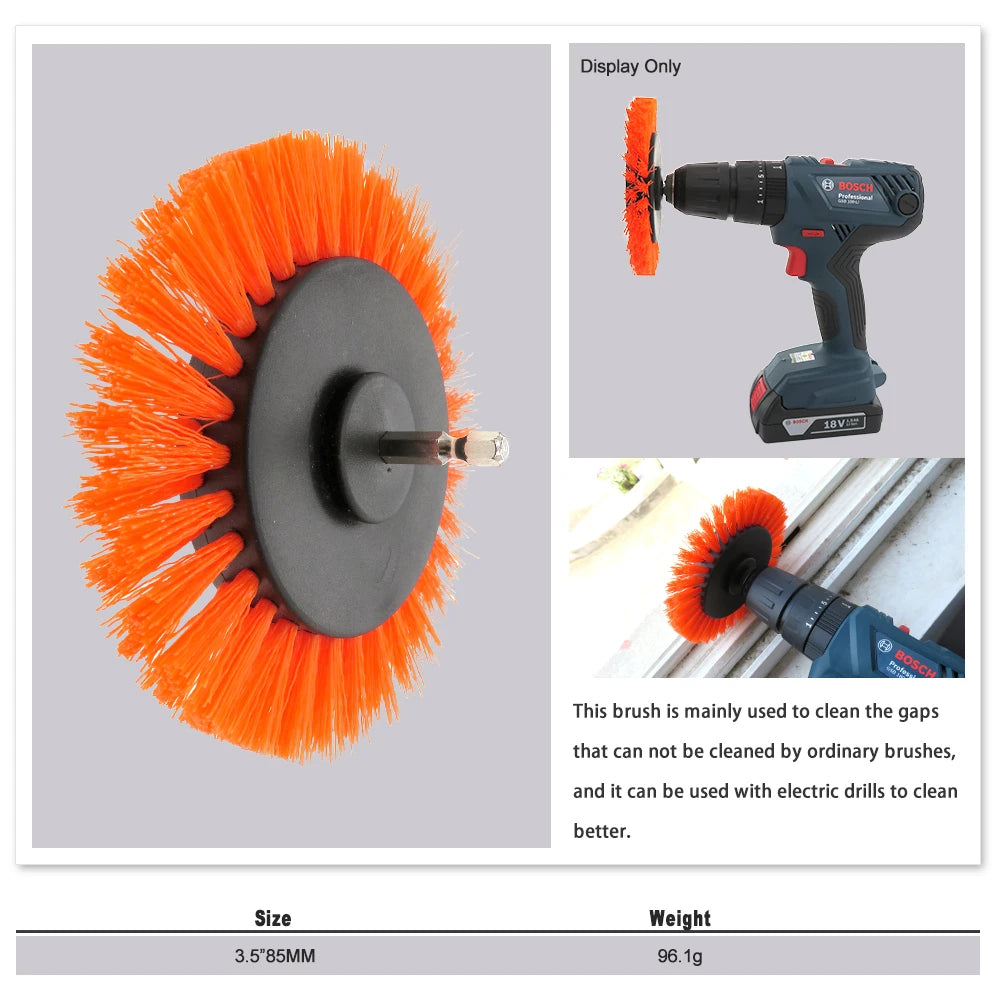 3.5 Inch Drill Brush Attachment Flat Round Power Scrubber Cleaning Brush Nylon Bristle for Car Carpet Bathroom Tile KitchenFloor